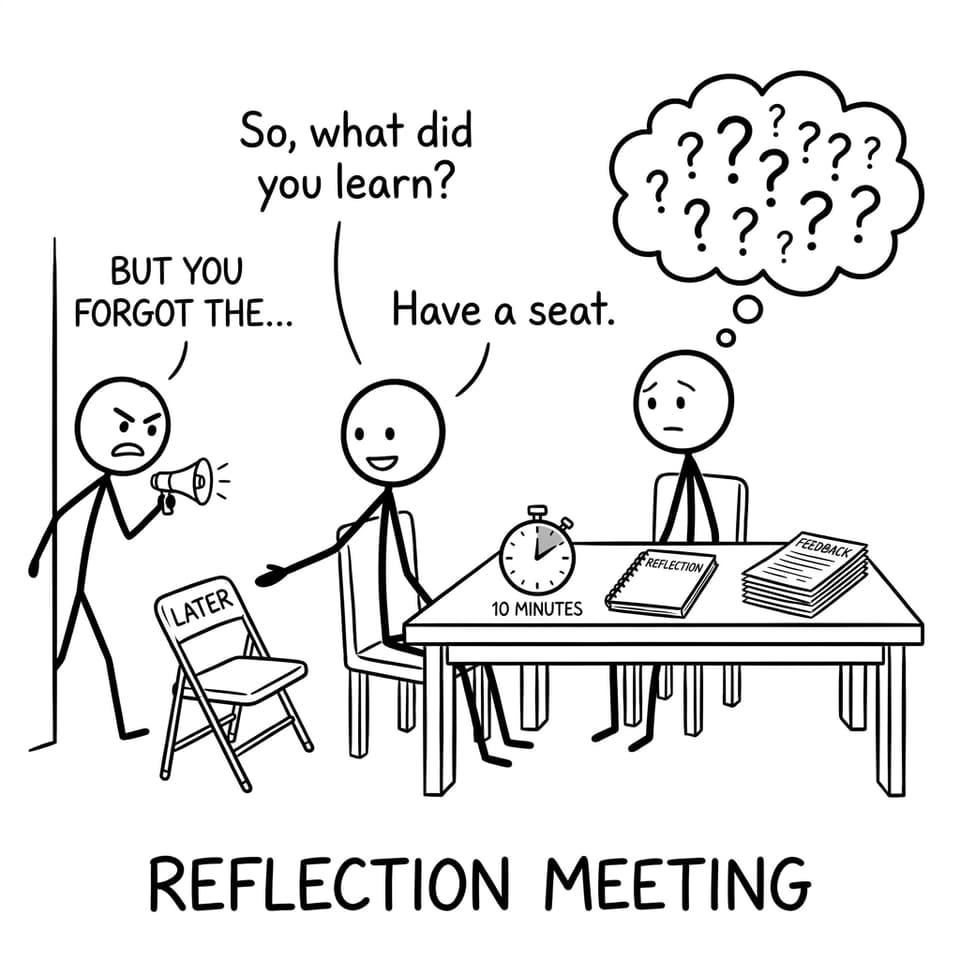A reflection meeting where the “Inner Critic” is told to wait