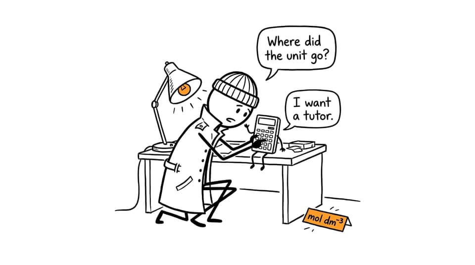 A student interrogates a calculator about a missing unit