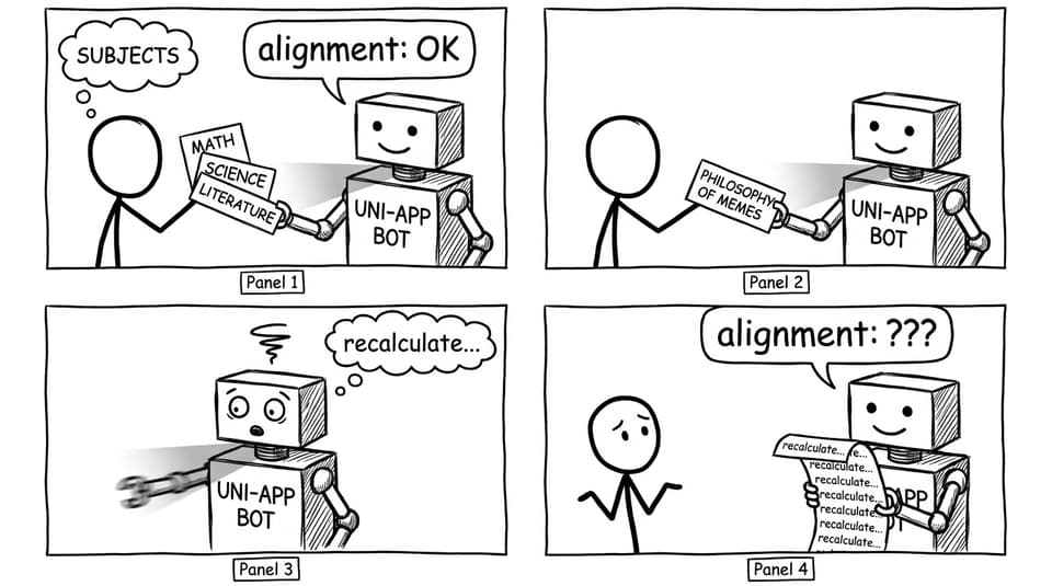 Friendly robot recalculating university alignment after subject swap