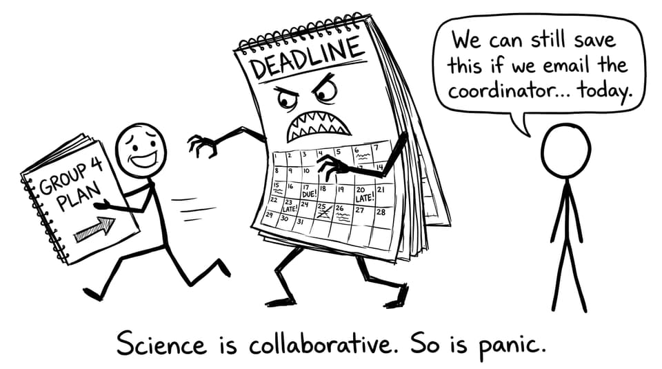 Student chased by deadline calendar monster