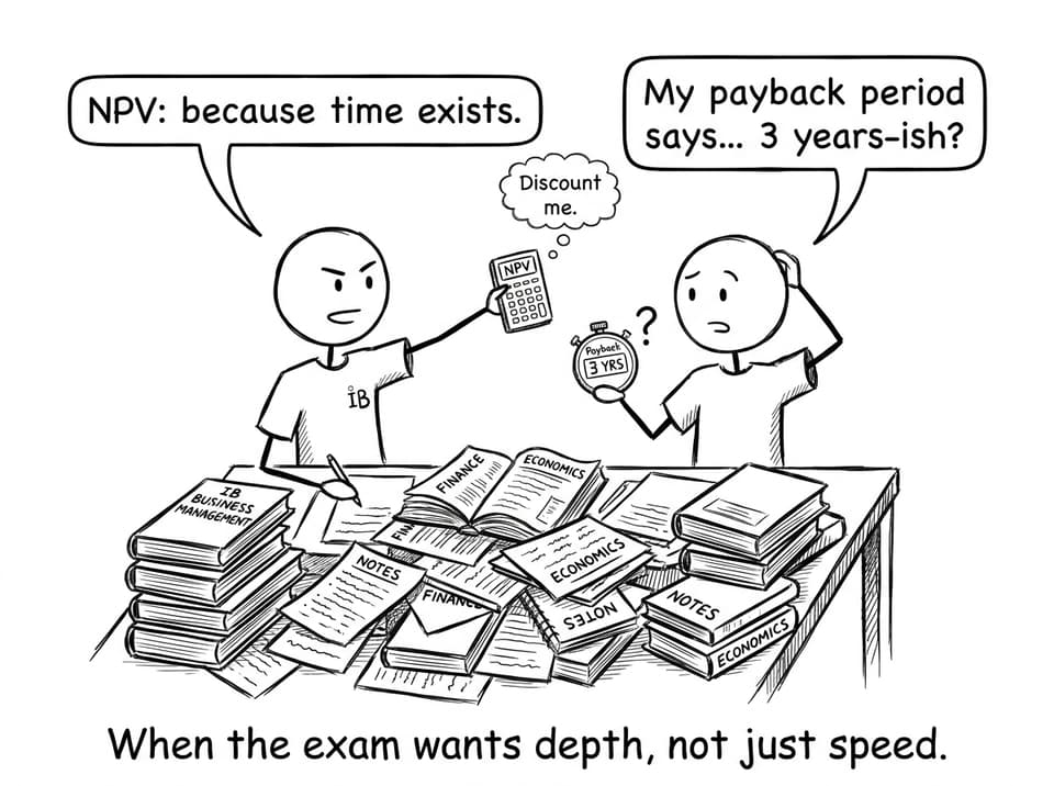 Two students arguing NPV vs payback