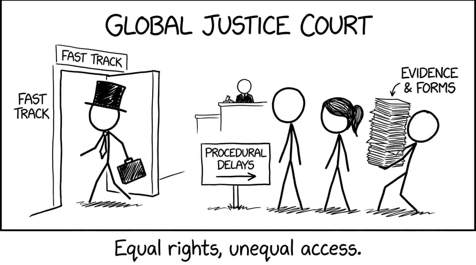 Courtroom with “Fast Track” and “Procedural Delays” lines