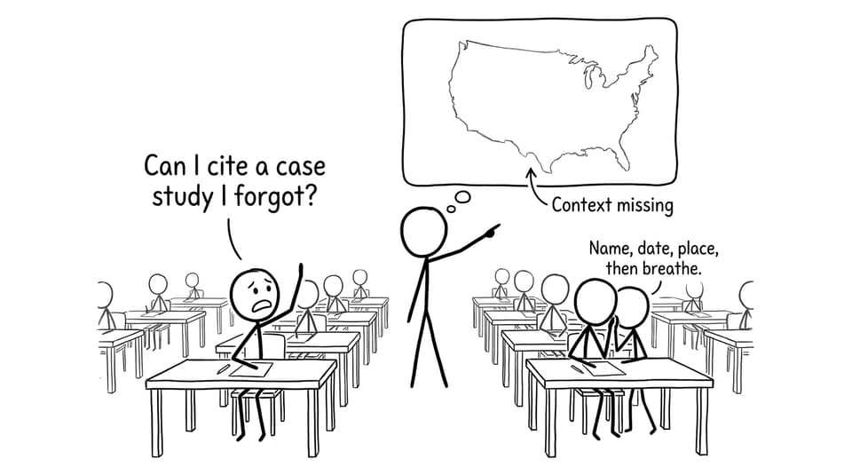 An exam hall joke about forgetting a case study