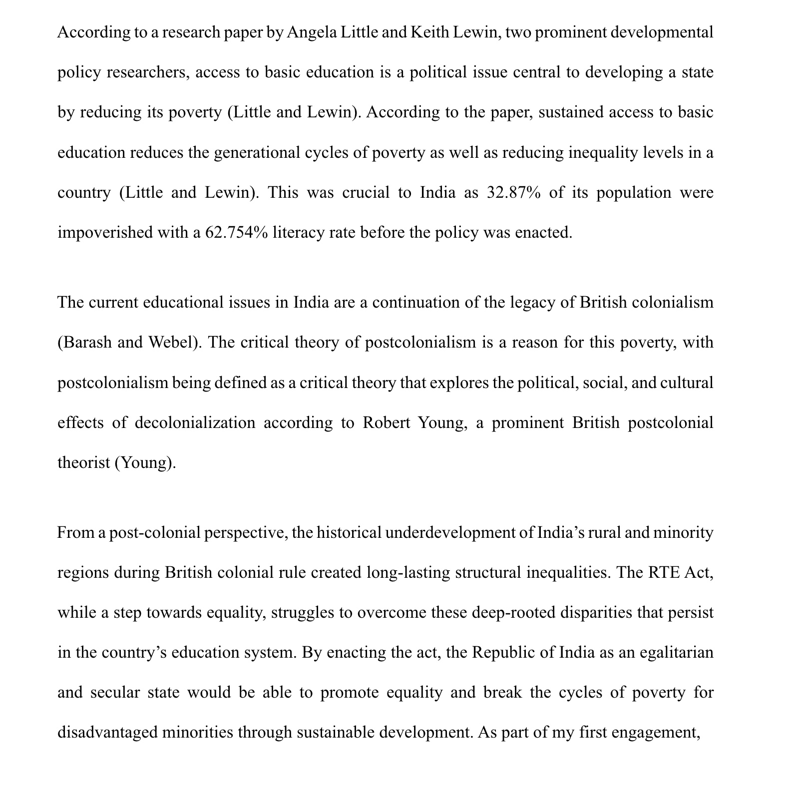 Verified Grade 7-filtered Global Politics HL exemplar on India's Right to Education Act, integrating research, theory and engagement.