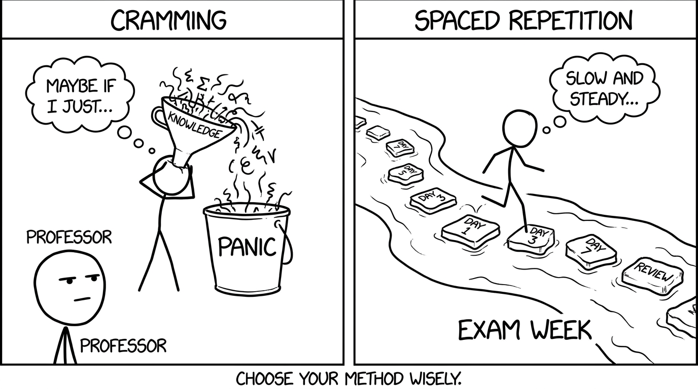 Cramming funnel vs flashcard stepping stones