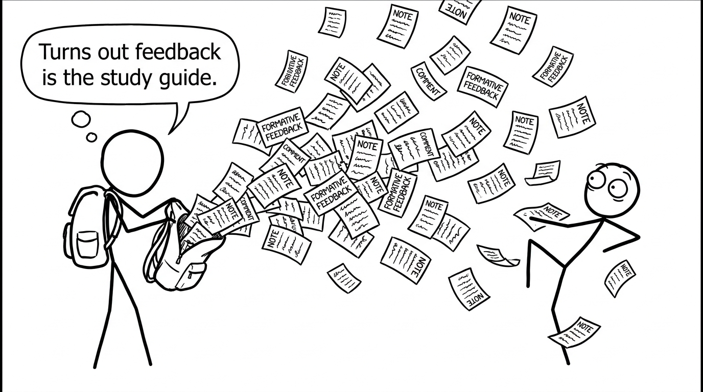 Backpack exploding with feedback notes like confetti