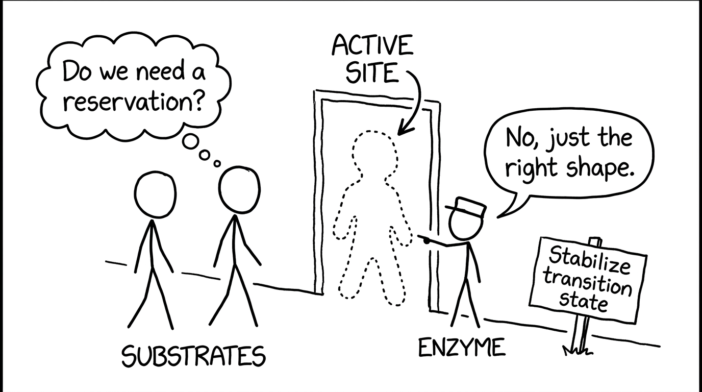 Enzyme as a VIP bouncer at an active site