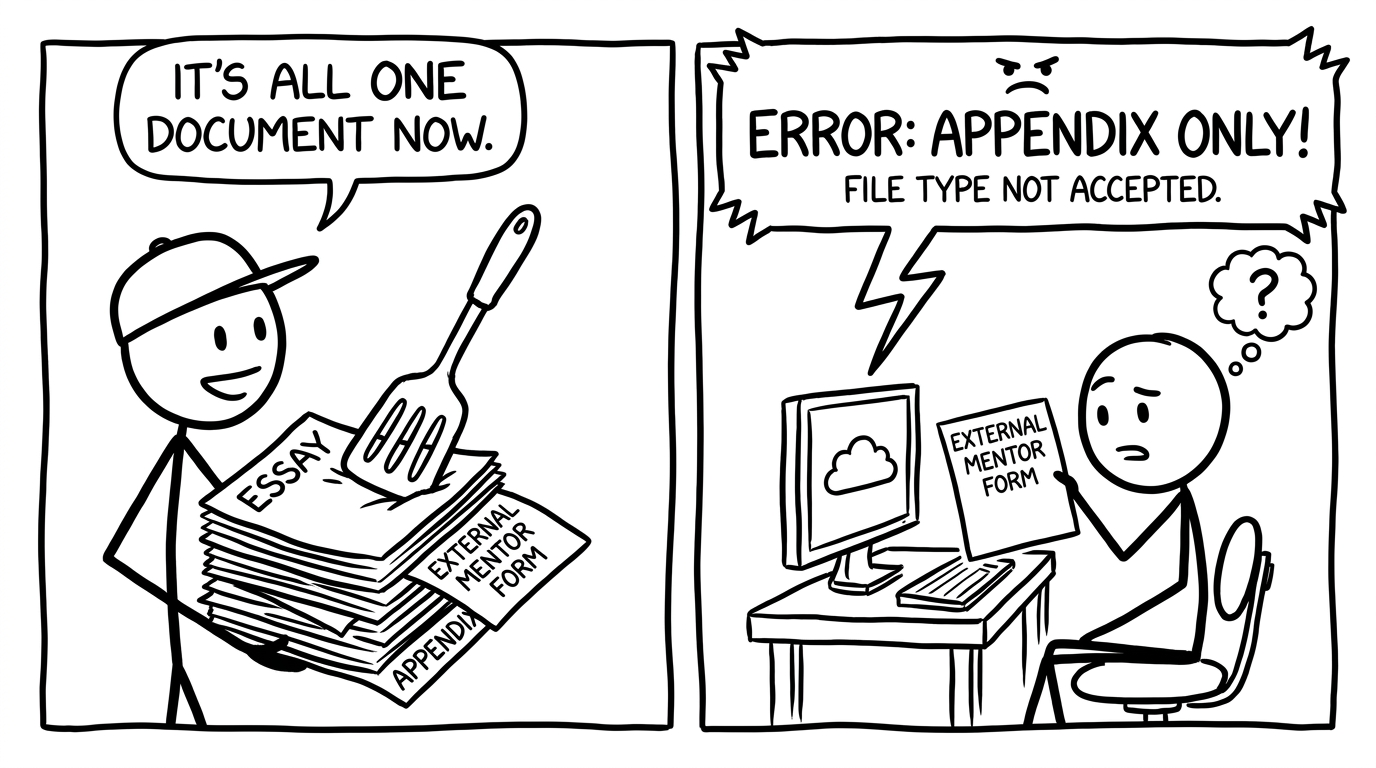 Appendix sandwich vs separate upload error