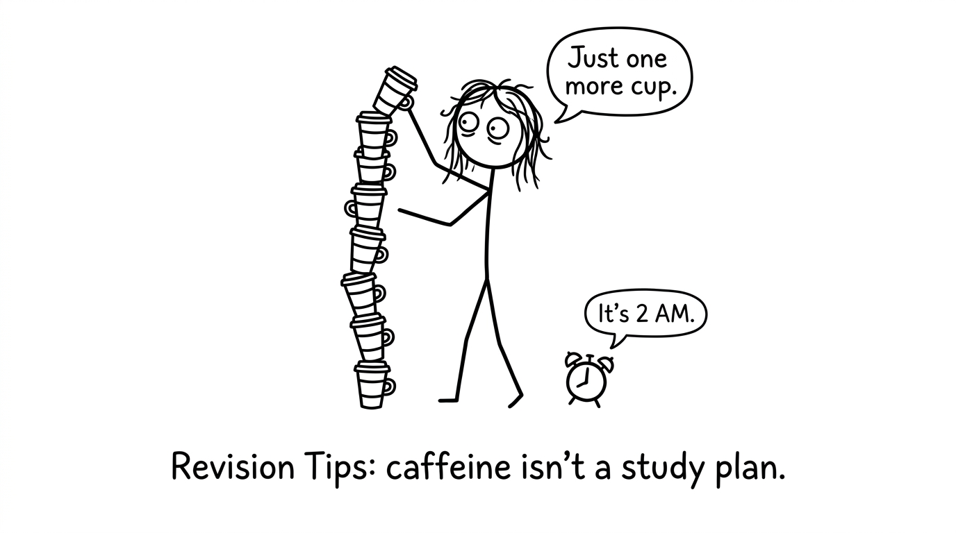 An IB student builds a coffee tower at 2 AM