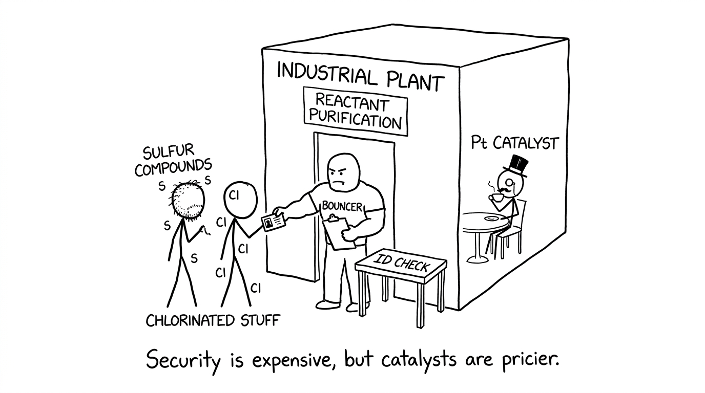 Industrial plant bouncer blocking sulfur from the catalyst