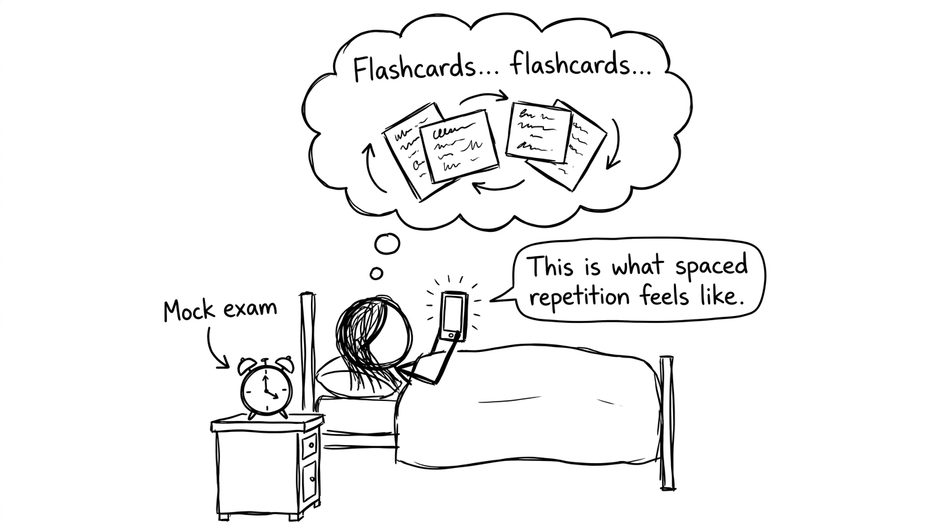 A spaced-repetition joke with a sleepy student and phone