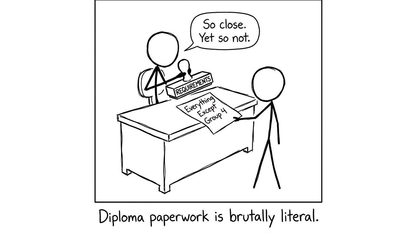 Teacher stamping REQUIREMENTS on “Everything Except Group 4”