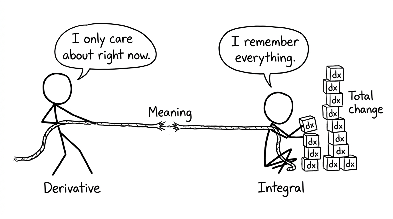 Derivative vs Integral tug-of-war comic