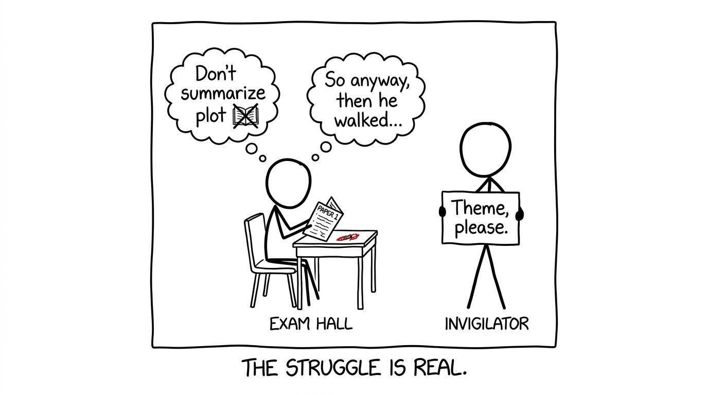 Exam hall: theme please, not plot