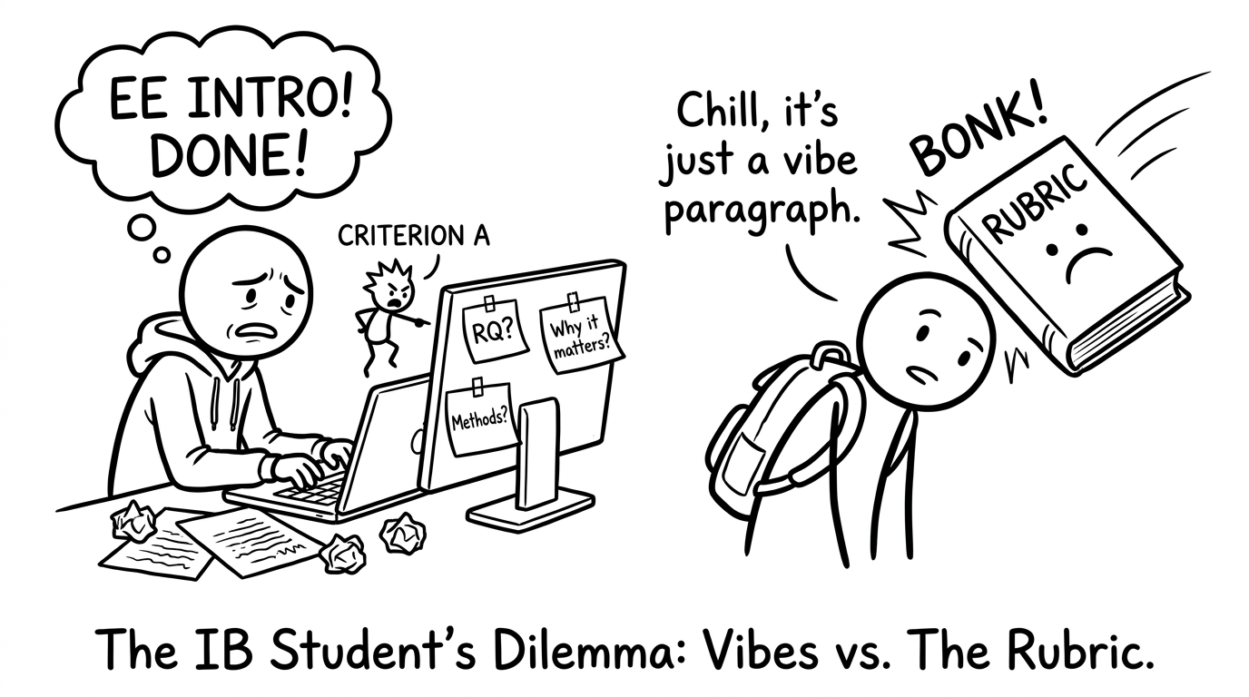 Stick-figure student vs Criterion A gremlin
