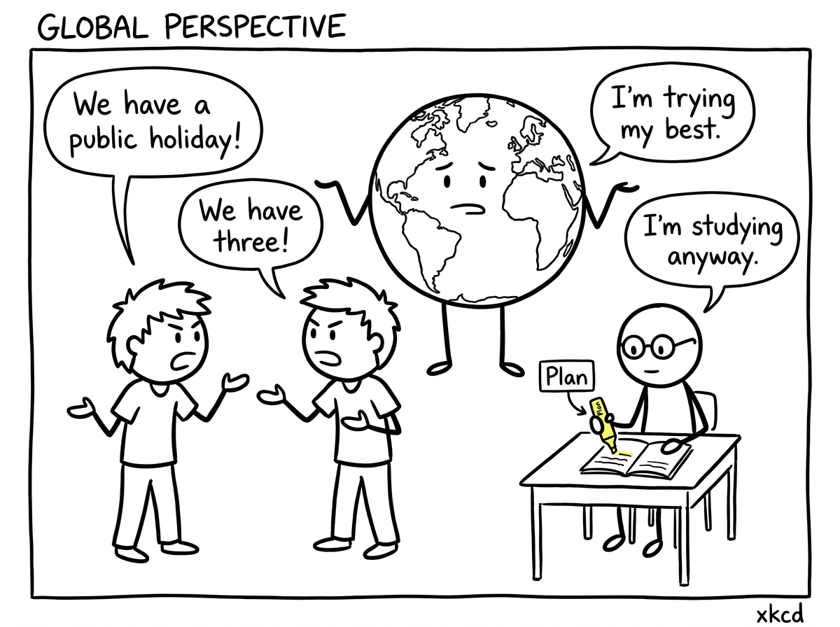Globe shrugs while students argue about holidays