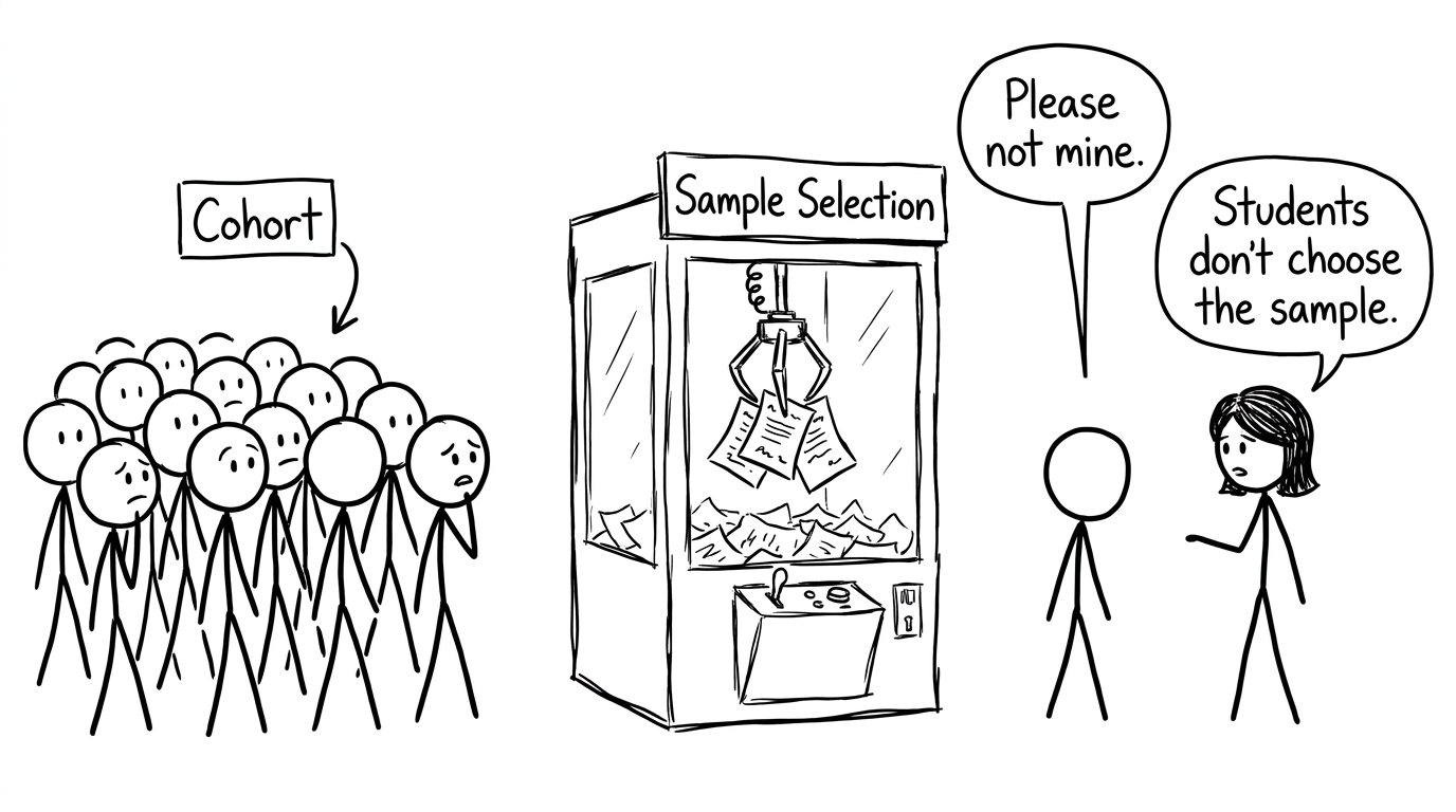 Claw machine selecting the sample from the cohort