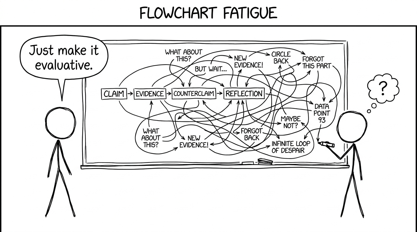 Spaghetti flowchart of claims and counterclaims