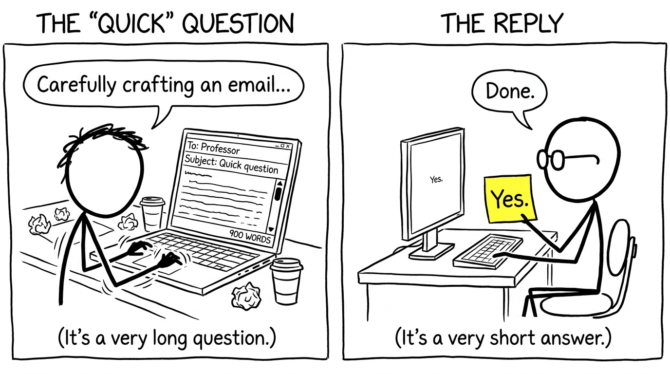 A comically long student email vs a tiny teacher reply