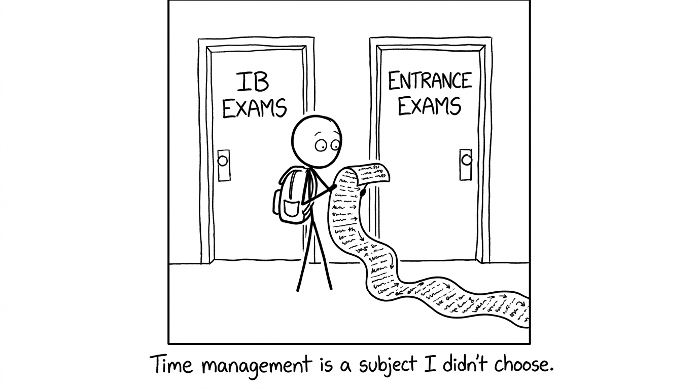 Two doors: IB exams vs entrance exams comic