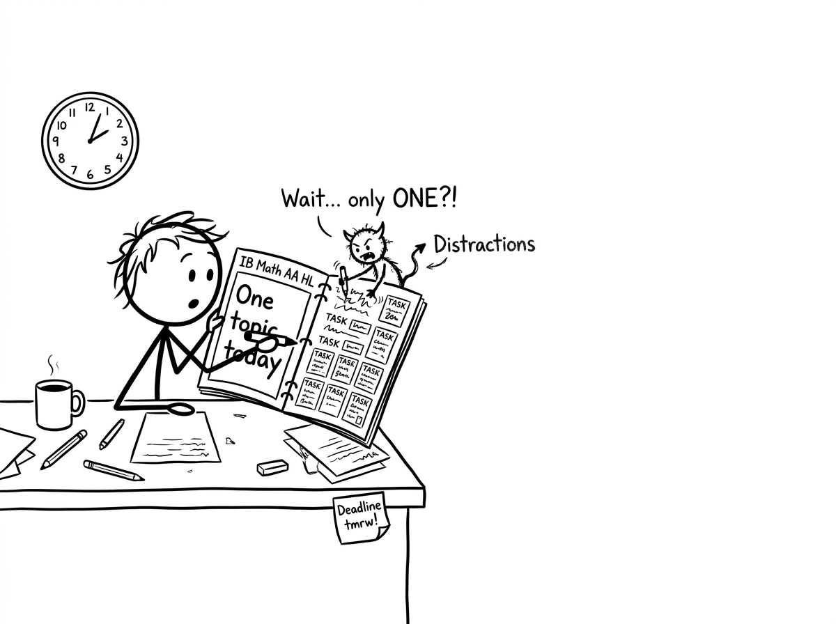 A student fights distractions while planning one topic