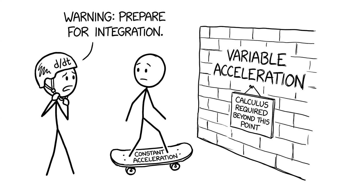 Constant acceleration meets variable acceleration (calculus required)
