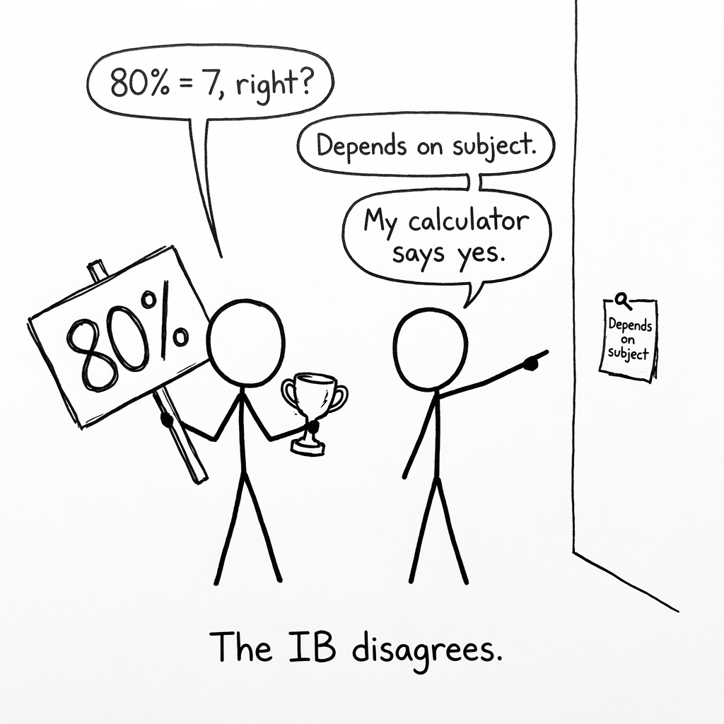 Stick figures arguing about 80% meaning a 7