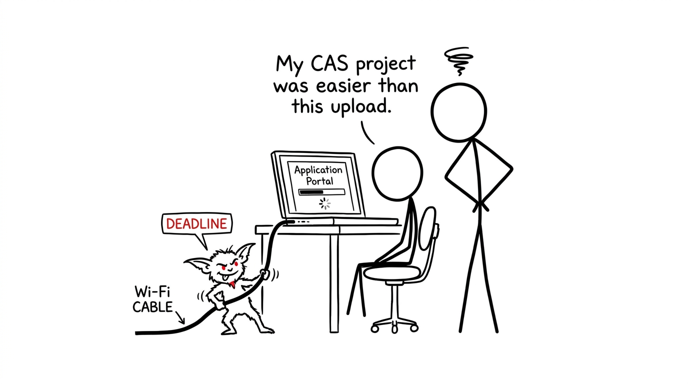 Deadline gremlin pulling Wi-Fi cable comic