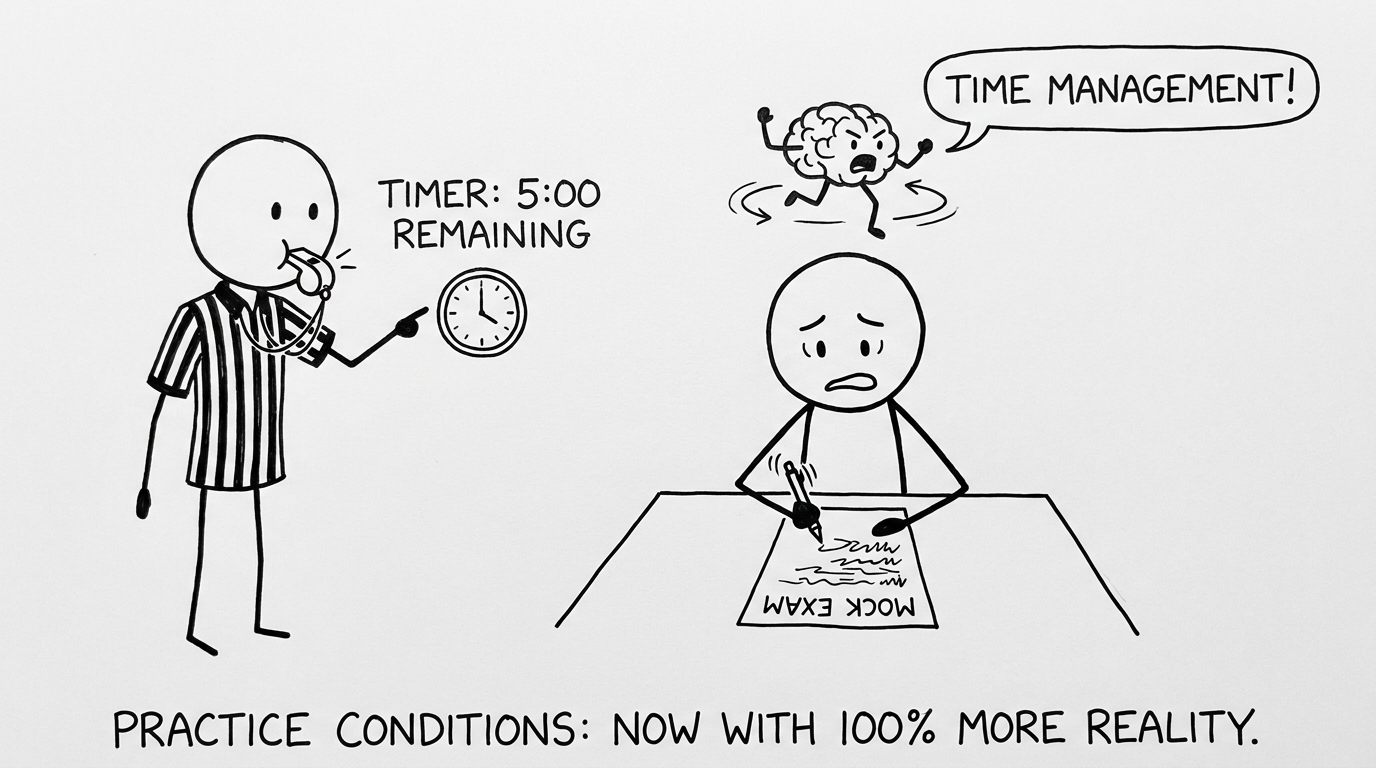 Mock exam referee with a whistle and a timer