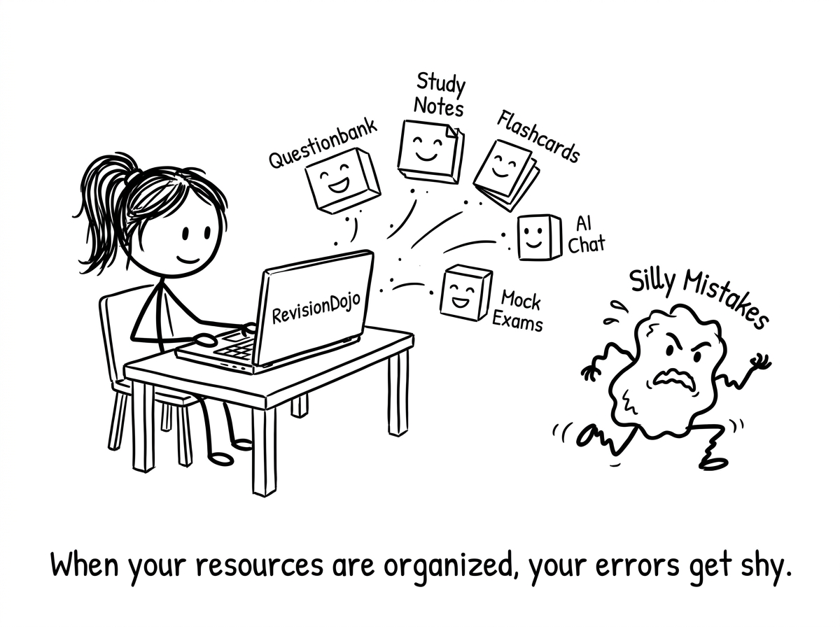 RevisionDojo tools chase away silly mistakes comic