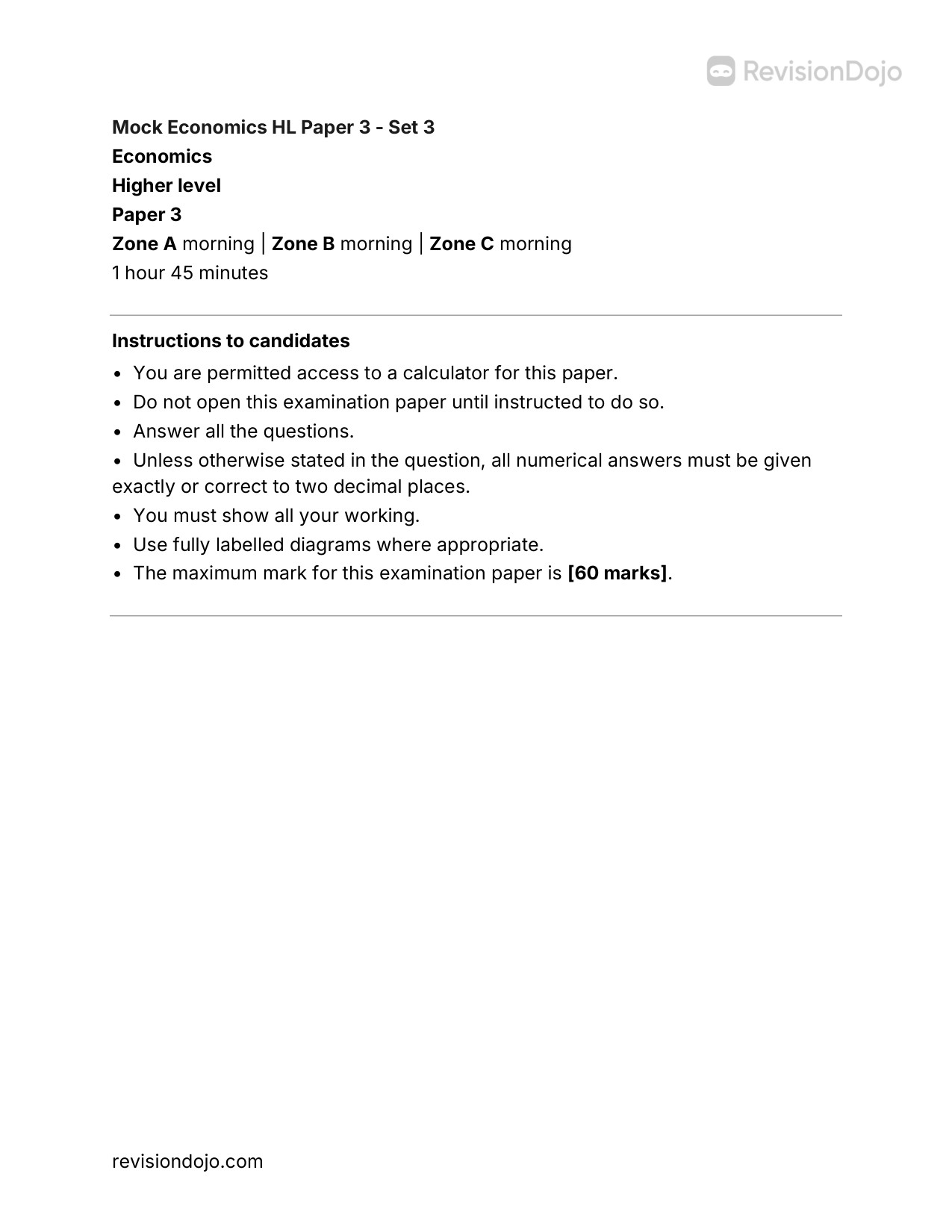 Mock Economics Paper 3 HL (Set 3) | RevisionDojo
